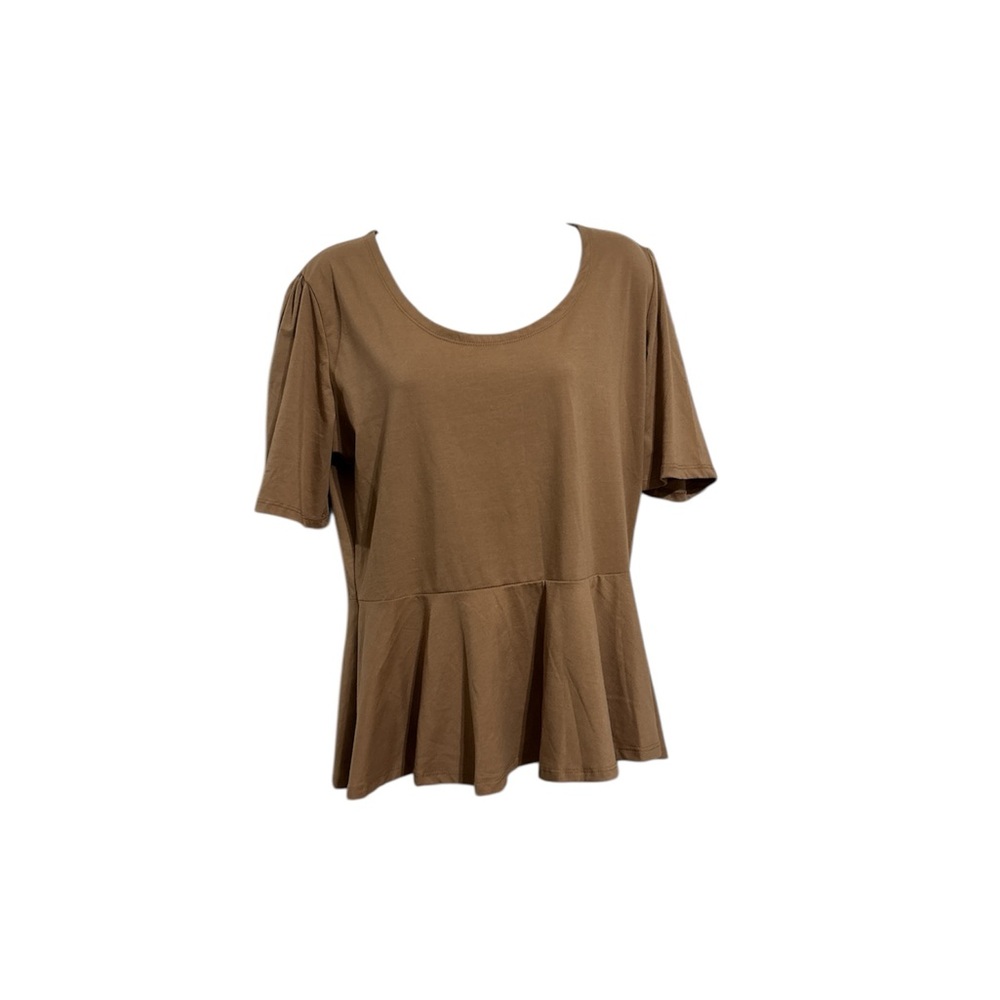Brown Short Sleeve Peplum Blouse